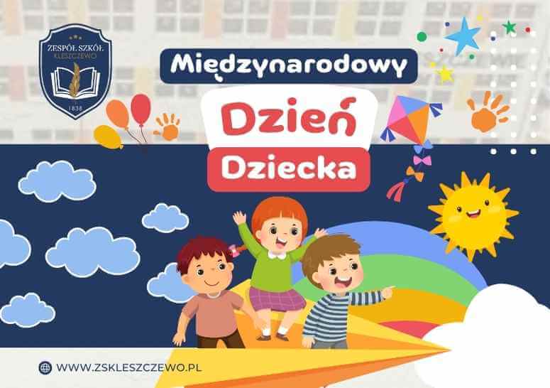 Napis międzynarodowy dzień dziecka na tle papieru firmowego ZS Kleszczewo